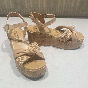 Cordani Italian Leather Sandal with Platform Cork Wedge